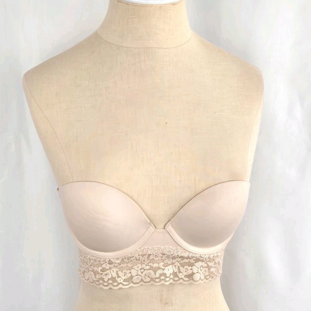 Victoria's Secret PINK Bra Bustier Womens 32B Nude Lace Strapless Lingerie